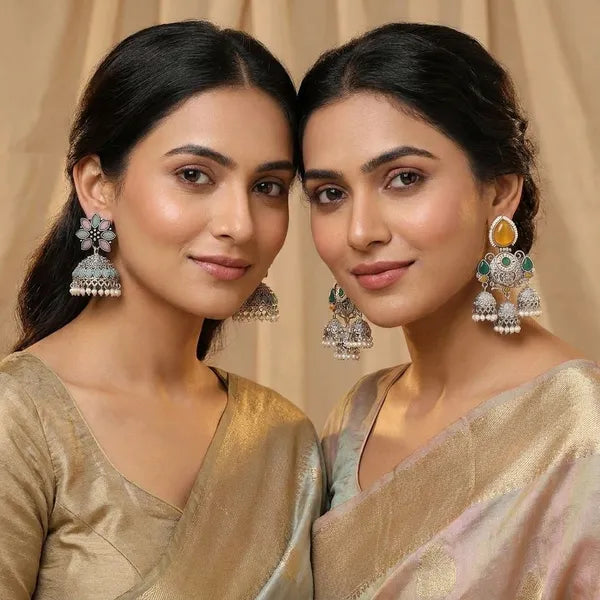 Multicolor Jhumka Earrings With Stones Combo Set