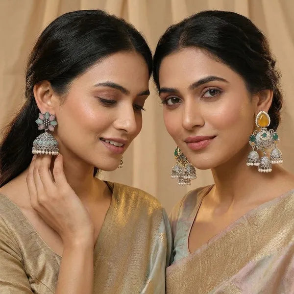 Multicolor Jhumka Earrings With Stones Combo Set