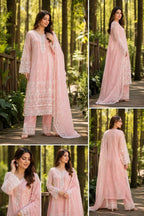 Pink Cotton Embroidery Kurta Set with Dupatta for Women