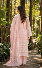 Pink Cotton Embroidery Kurta Set with Dupatta for Women
