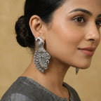 Silver-Toned Handcrafted Peacock Earrings