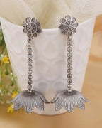 Oxidized Silver Floral Drop Earrings