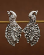 Silver-Toned Handcrafted Peacock Earrings