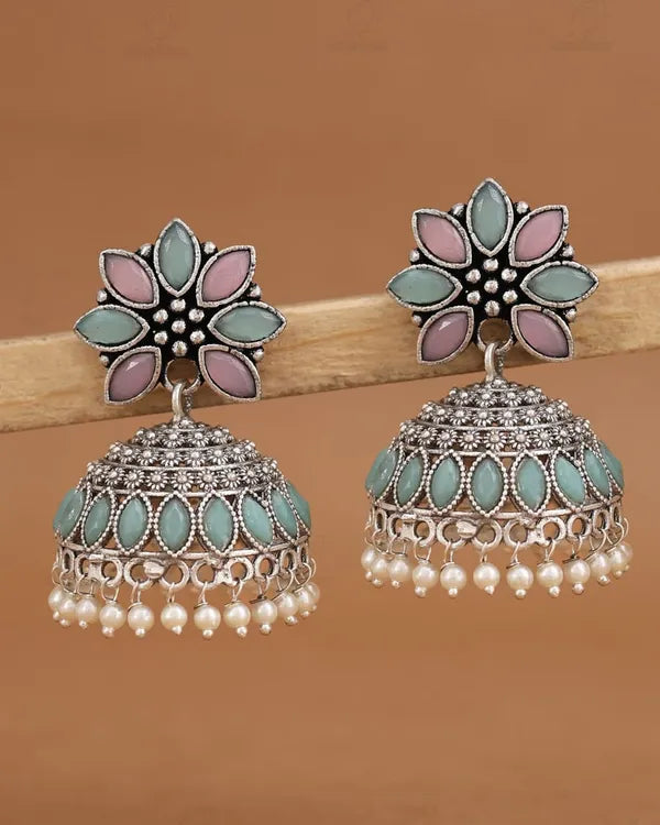 Multicolor Jhumka Earrings With Stones Combo Set