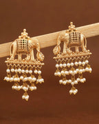 Gold-Toned Traditional Elephant Jhumka Earrings With Pearl Drops