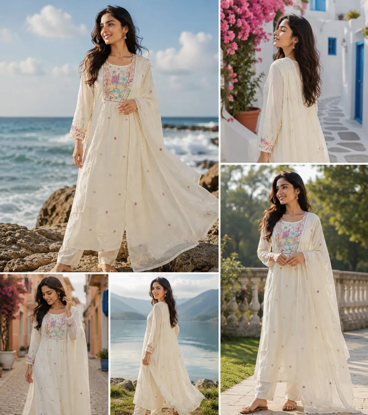 Off White Kurta Set with Dupatta for Women | Mul Cotton Light weight with inner