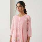 Pink Embroidered Kurta Set With Palazzo And Dupatta For Women