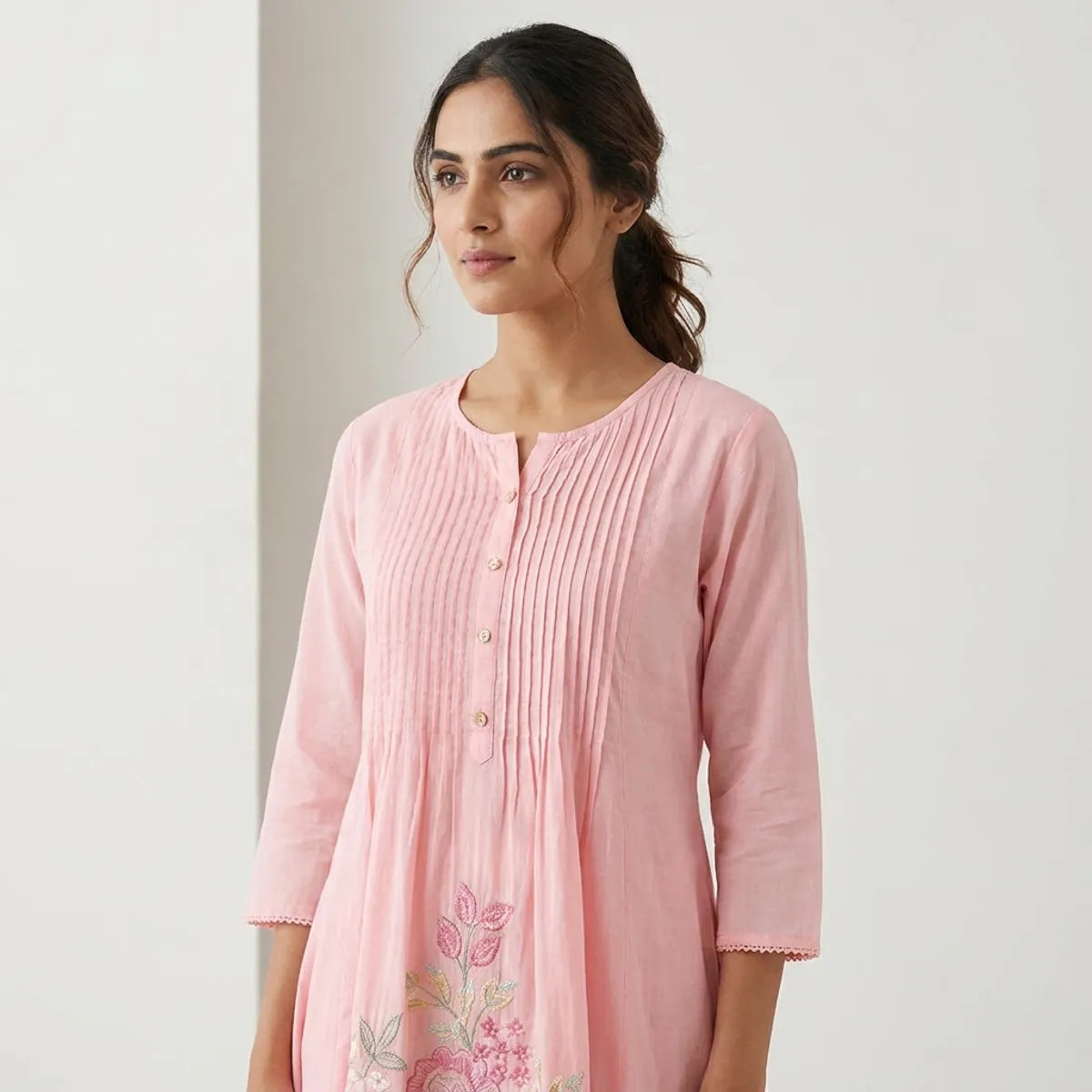 Pink Embroidered Kurta Set With Palazzo And Dupatta For Women