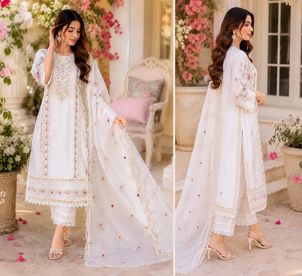 White Kurta Set with Dupatta for Women