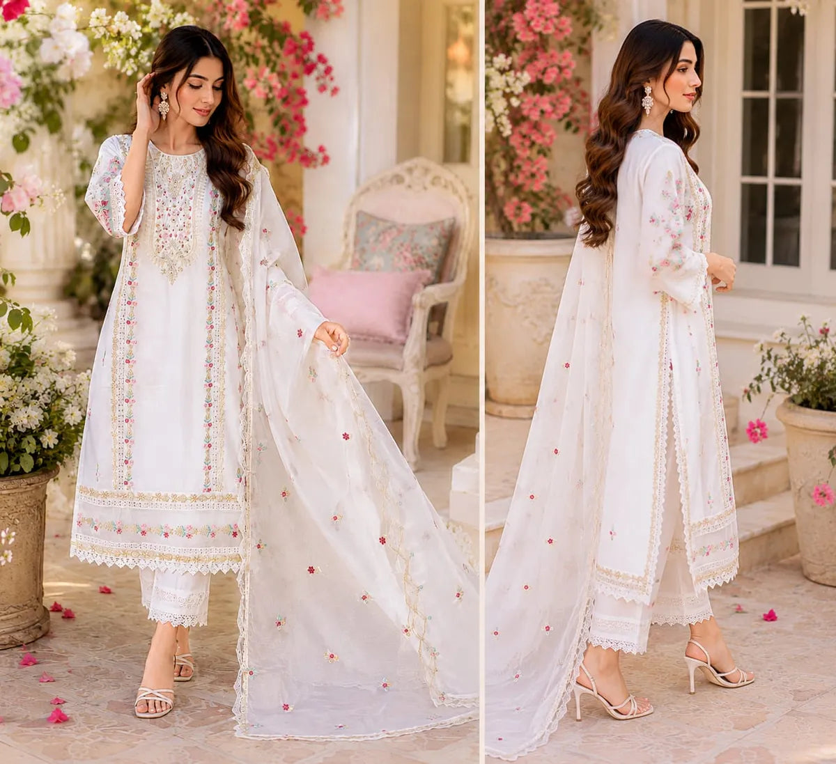 White Kurta Set with Dupatta for Women