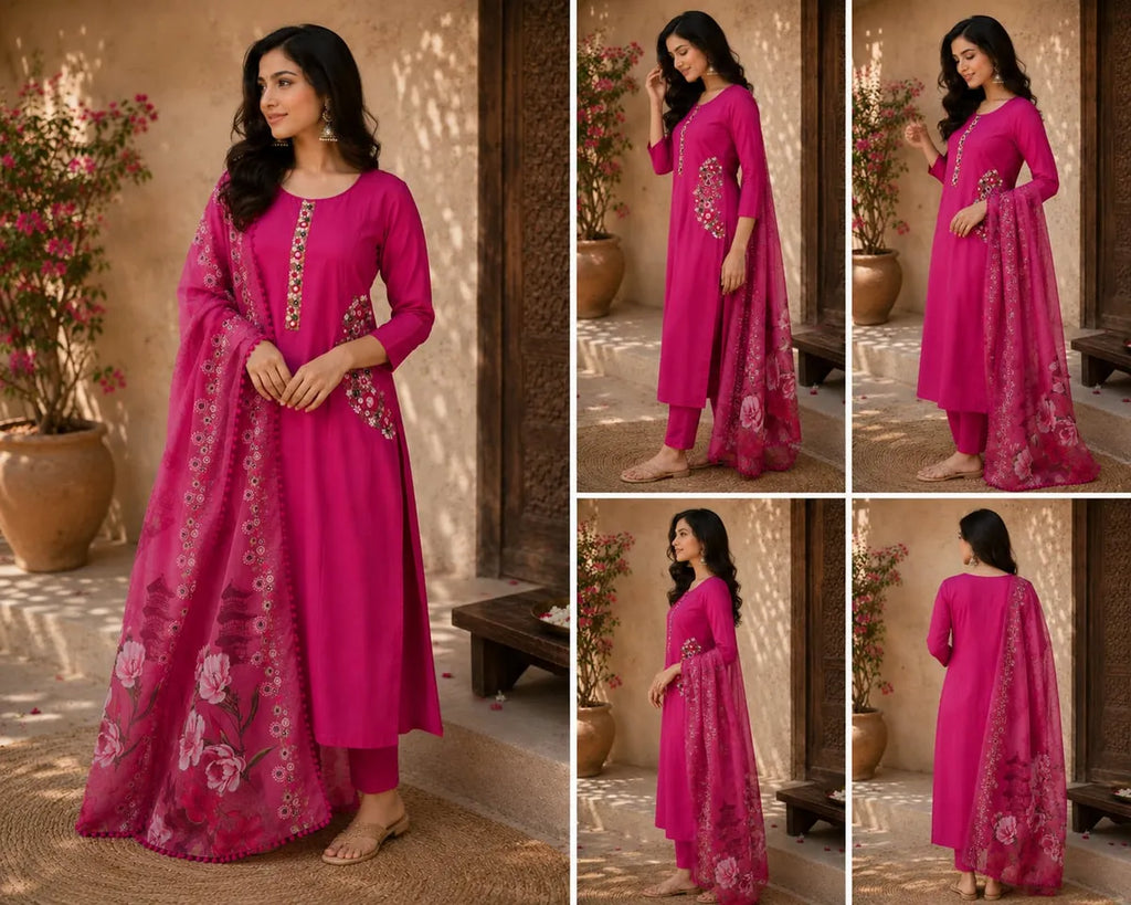 Magenta Kurta Set with Dupatta for Women