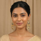 Gold Plated Traditional Chandbali Earrings With Stones And Pearl Danglers