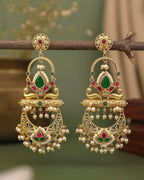 Gold Plated Traditional Chandbali Earrings With Stones And Pearl Danglers