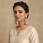Silver Tone Oxidized Jhumka Earrings With Stone from Saara