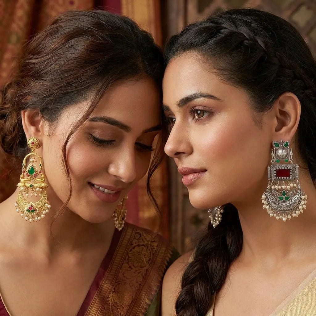 Earrings With Stones And Pearl Drops Combo Set