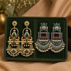 Earrings With Stones And Pearl Drops Combo Set