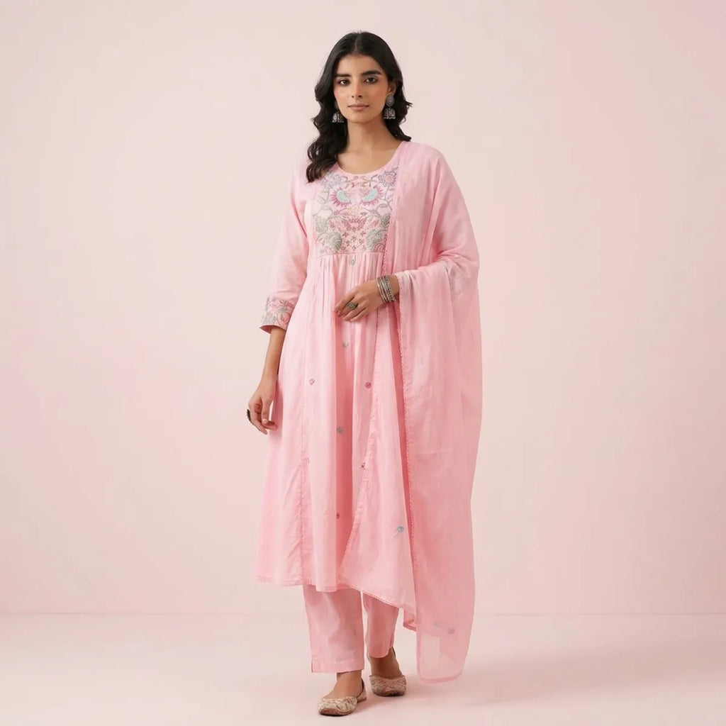 Pink Embroidered Anarkali Suit Set With Dupatta
