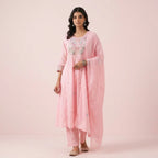 Pink Embroidered Anarkali Suit Set With Dupatta