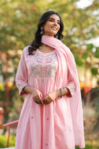 Pink Embroidered Anarkali Suit Set With Dupatta