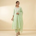 Green Embrodiered Kurta Set with dupatta for Women