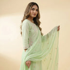 Green Embrodiered Kurta Set with dupatta for Women