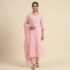 Pink Embroidered Kurta Set With Dupatta For Women