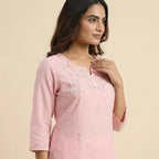 Pink Embroidered Kurta Set With Dupatta For Women